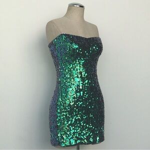 Charlotte Russe Strapless Sequin Dress - Green and Blue